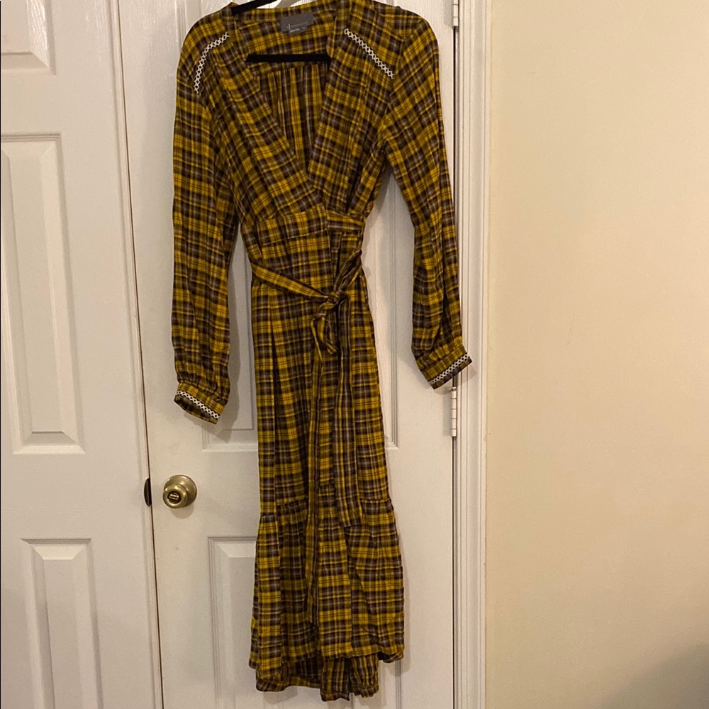 Plaid Wrap Dress with Long Sleeves